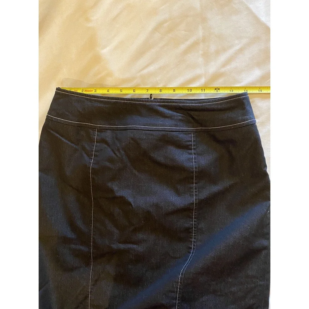 Oscar de la Renta‎ Pencil Skirt Navy Indigo Contrast Stitch Cotton Blend Size 8